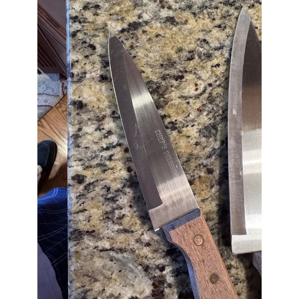 Vintage Interpur Chef’s Delight Japan Stainless 4pc Knife Set Wood Handle Cleave